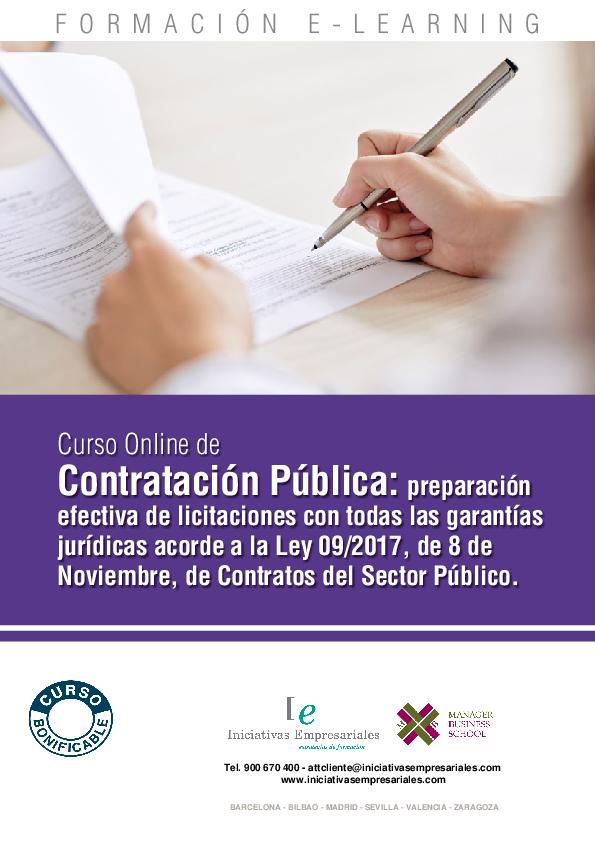 Contratación Pública: preparación efectiva de licitaciones con todas las garantías jurídicas acorde a la Ley 09/2017, de 8 de Noviembre, de Contratos del Sector Público.