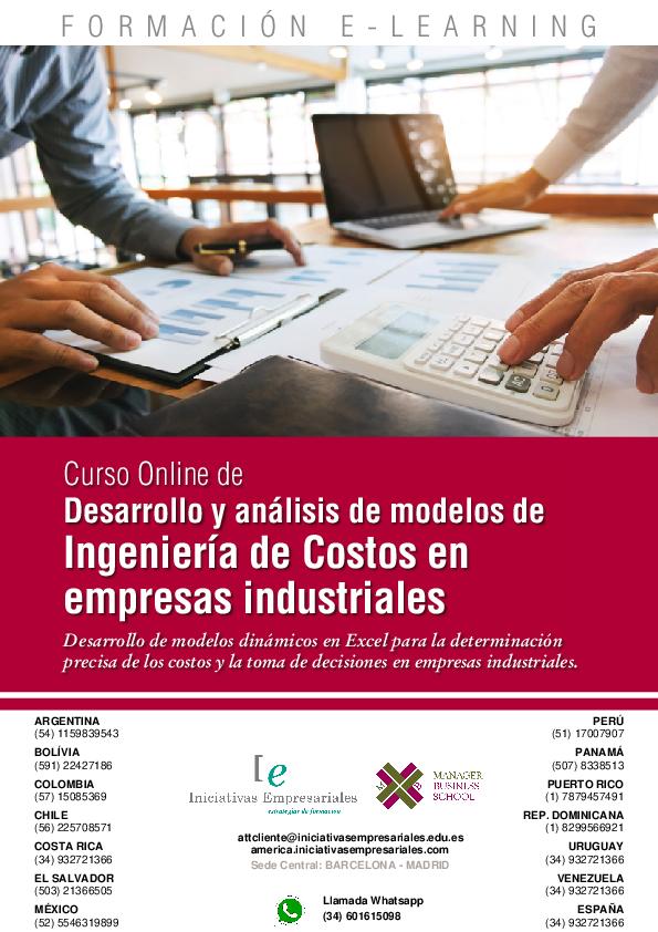 Desarrollo y análisis de modelos de Ingeniería de Costos en empresas industriales