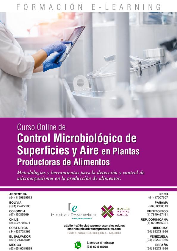Control Microbiológico de Superficies y Aire en Plantas Productoras de Alimentos