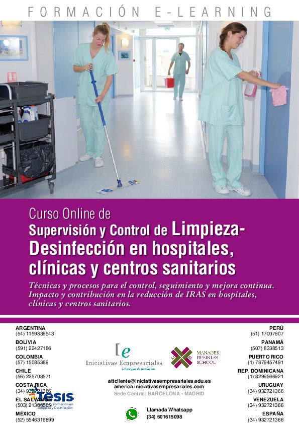 Supervisión y Control de Limpieza- Desinfección en hospitales, clínicas y centros sanitarios