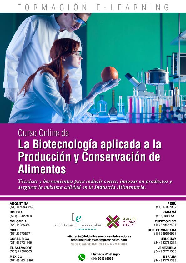 La Biotecnología aplicada a la Producción y Conservación de Alimentos