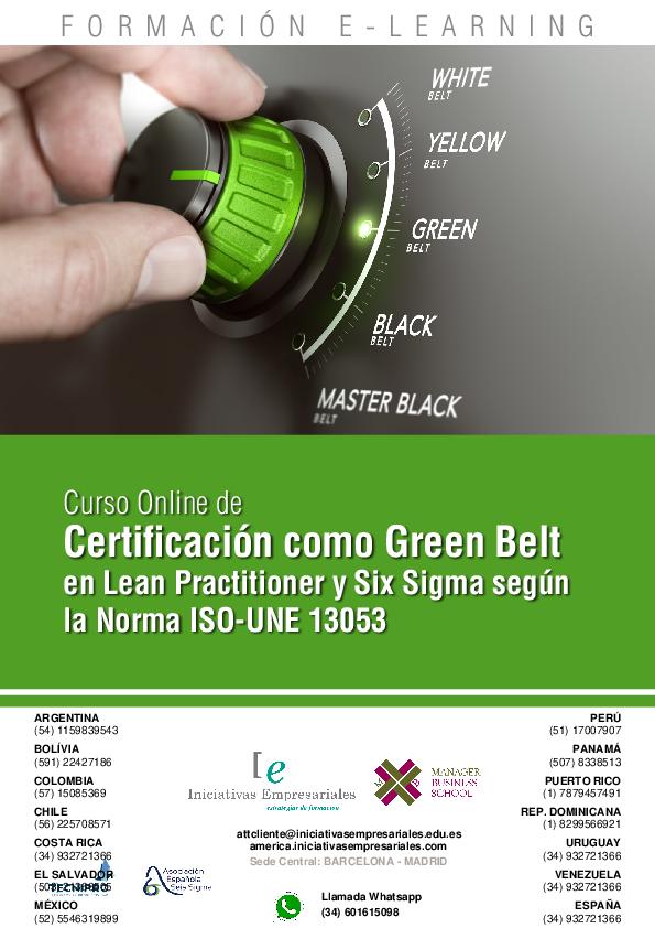 Certificación como Green Belt en Lean Practitioner y Six Sigma según la Norma ISO-UNE 13053