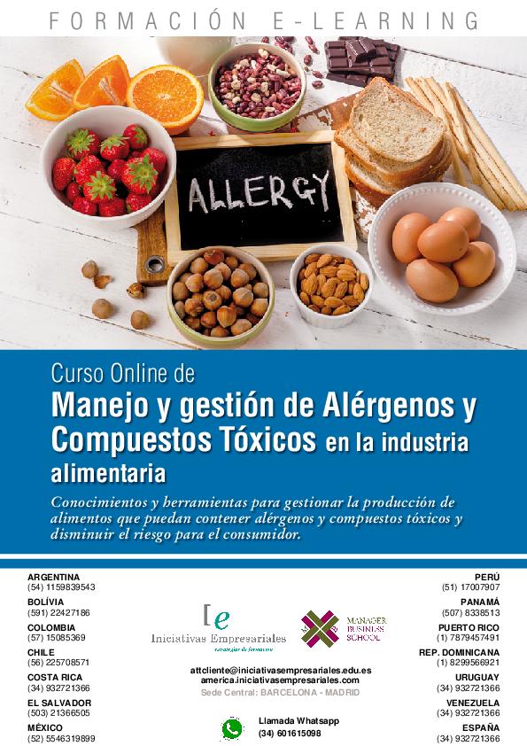 Manejo y gestión de Alérgenos y Compuestos Tóxicos en la industria alimentaria