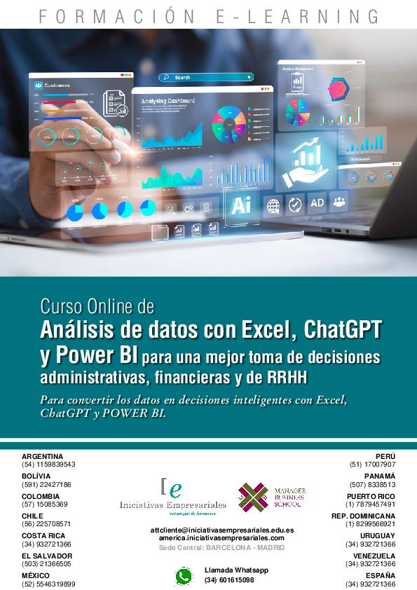 Análisis de datos con Excel, ChatGPT y Power BI para una mejor toma de decisiones administrativas, financieras y de RRHH