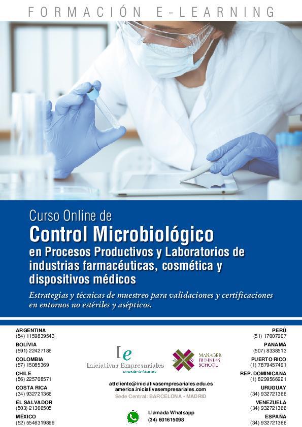 Control Microbiológico en Procesos Productivos y Laboratorios de industrias farmacéuticas, cosmética y dispositivos médicos