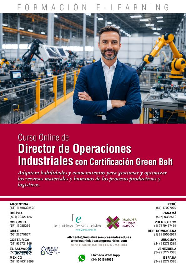 Director de Operaciones Industriales con Certificación Green Belt