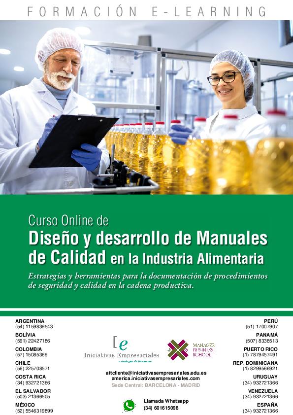 Diseño y desarrollo de Manuales de Calidad en la Industria Alimentaria