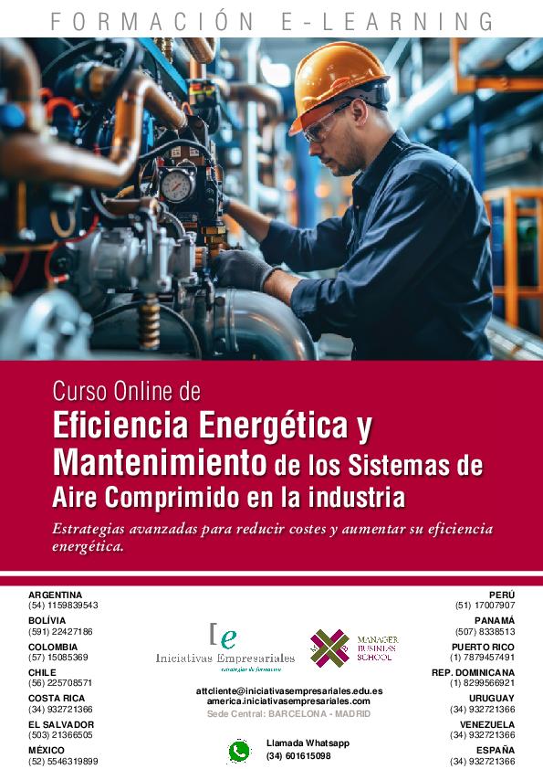 Eficiencia Energética y Mantenimiento de los Sistemas de Aire Comprimido en la industria