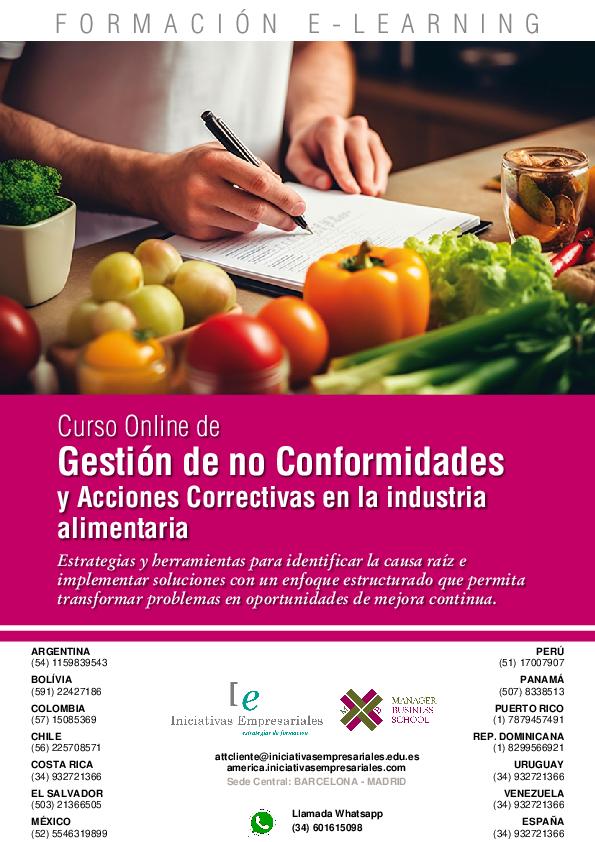 Gestión de no Conformidades y Acciones Correctivas en la industria alimentaria