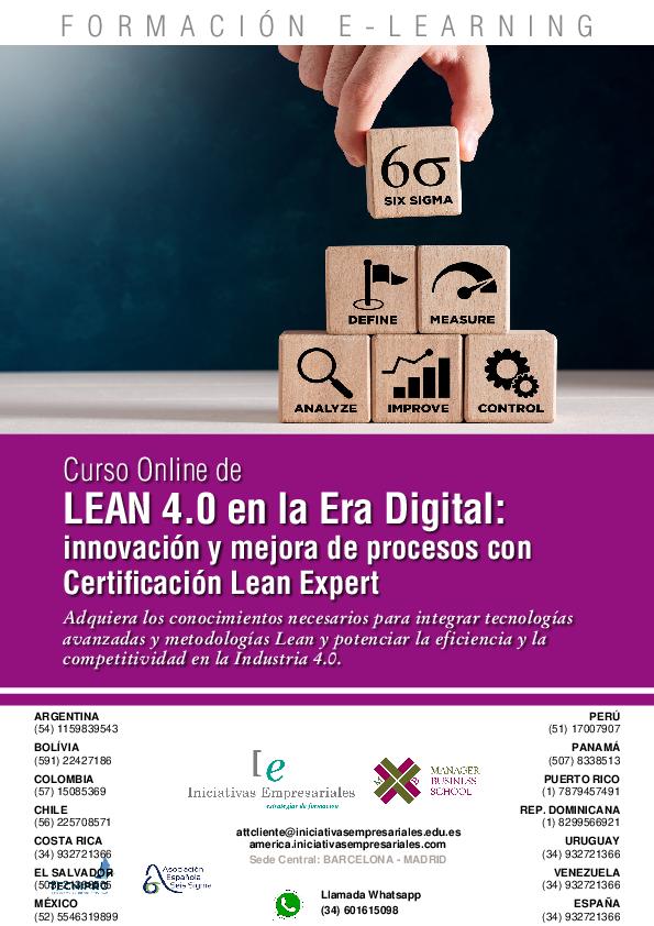 LEAN 4.0 en la Era Digital: innovación y mejora de procesos con Certificación Lean Expert