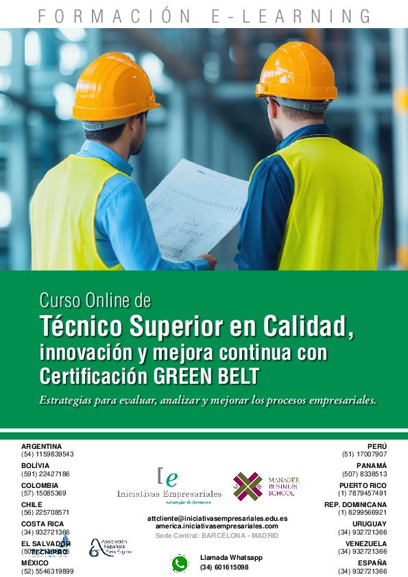 Técnico Superior en Calidad, innovación y mejora continua con Certificación GREEN BELT